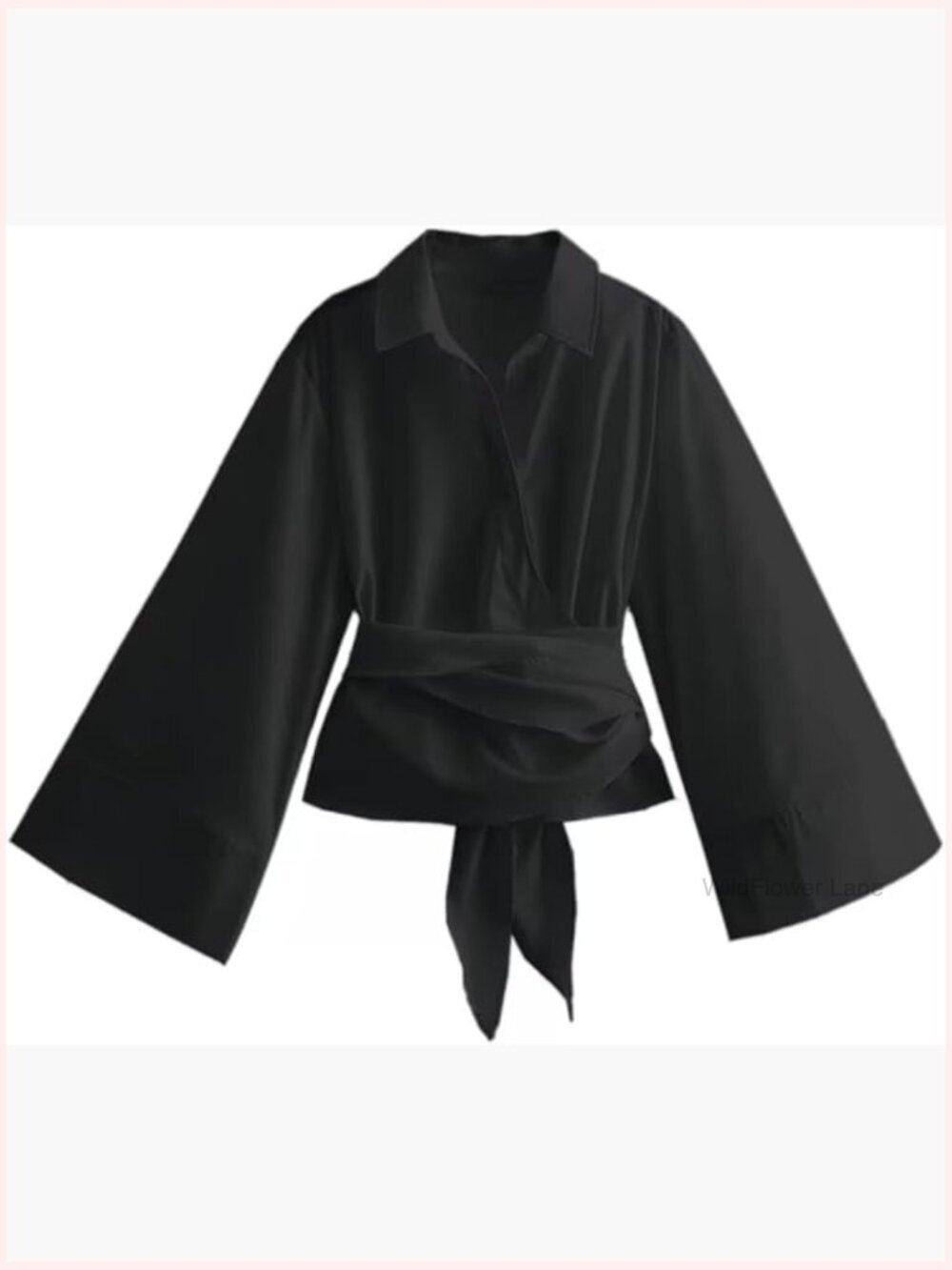 Casual Polo Neck Bow Tie Double Breasted Poplin Shirt